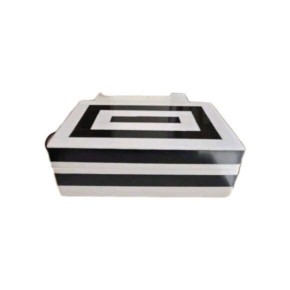 New Modern Inlaid Resin Black and White Striped Design Storage Jewelry Box 6"x8" - Picture 5 of 5